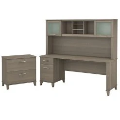 Bush Furniture Somerset 72W Office Desk with Hutch and Lateral File Cabinet, Ash Gray (SET019AG) - Durable Laminate Workspace