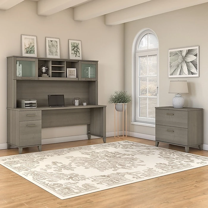 Bush Furniture Somerset 72W Office Desk with Hutch and Lateral File Cabinet, Ash Gray (SET019AG) - Durable Laminate Workspace 2 Bush Furniture Somerset 72W Office Desk with Hutch and Lateral File Cabinet, Ash Gray (SET019AG) - Durable Laminate Workspace - Image 2