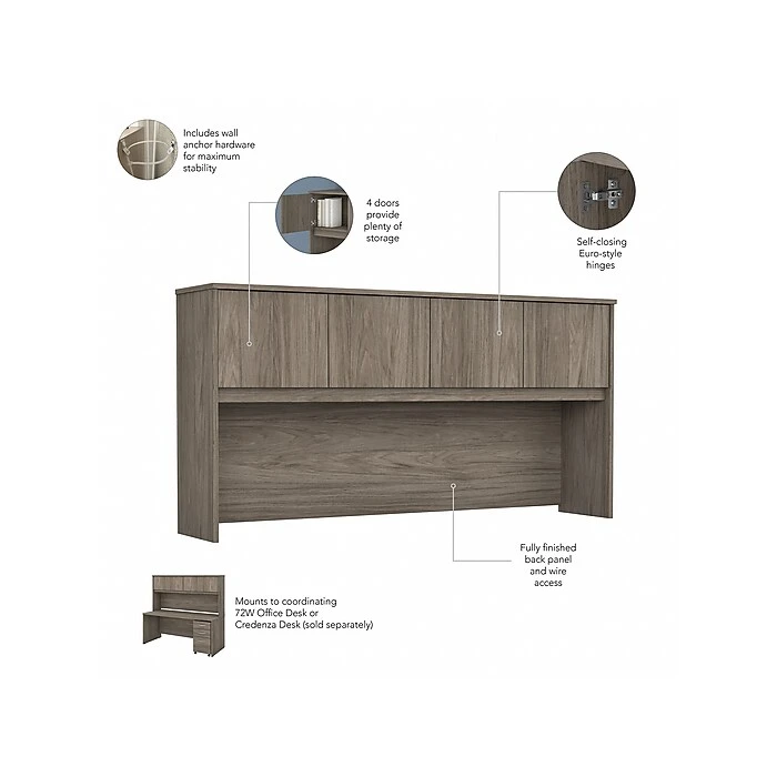 Bush Business Furniture Studio C 72" W Computer Desk With Hutch And Mobile File Cabinet Bundle, Modern Hickory (STC011MHSU) - Durable Laminate Office Desk 4 Bush Business Furniture Studio C 72" W Computer Desk With Hutch And Mobile File Cabinet Bundle, Modern Hickory (STC011MHSU) - Durable Laminate Office Desk - Image 4