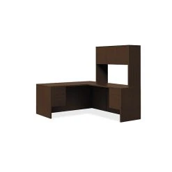 HON 10500 Series L-Workstation with Stack-On Storage, 66"W x 78"D, Mocha Finish - Premium Laminate Office Furniture (HON105LLH6630MO)