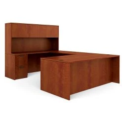 Global Offices To Go Superior Lam Bundle 2 - American Dark Cherry Laminate Desk, 71"W x 108"L x 65.5"H / 29.5"H