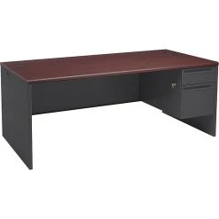 HON® 38000 Series 72'' Right Pedestal Desk in Mahogany/Charcoal (H38293RNS) - Premium Laminate Office Furniture
