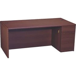 HON® 10700 Series Mahogany Laminate Single Right Pedestal Office Desk - Stylish & Functional Workspace Solution