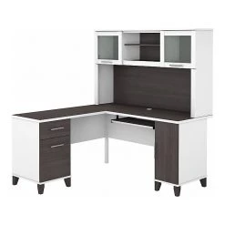 Bush Furniture Somerset 60" L-Shaped Desk With Hutch - Storm Gray/White | Space-Saving Office Furniture