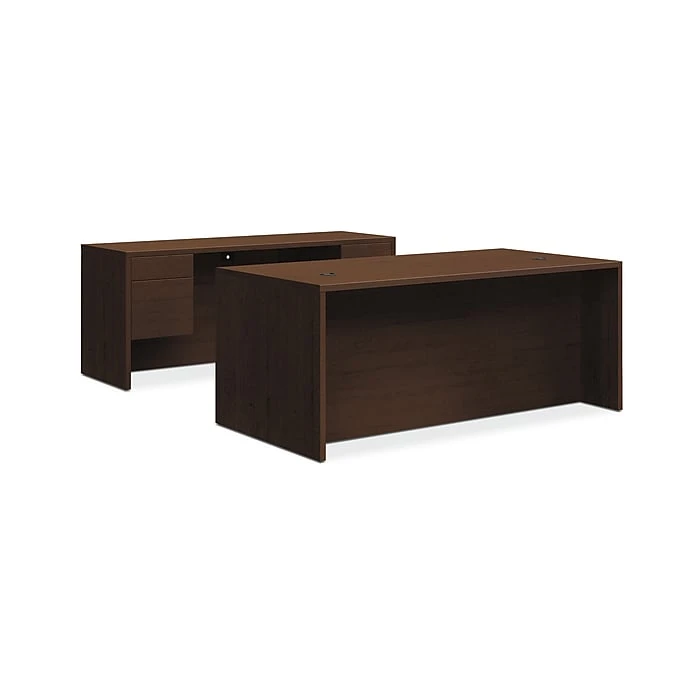 HON 10500 Series 72" Double Pedestal Desk with Credenza, Mocha Finish - Durable Laminate Office Furniture 1 HON 10500 Series 72" Double Pedestal Desk with Credenza, Mocha Finish - Durable Laminate Office Furniture