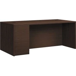 HON 10500 Series Mocha Left Pedestal Desk, 72"W, 2 Box/1 File Drawer, Laminate Finish