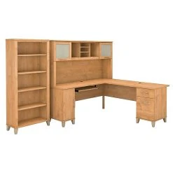 Bush Furniture Somerset 72W L-Shaped Desk with Hutch & 5-Shelf Bookcase, Maple Cross - Space-Saving Office Furniture