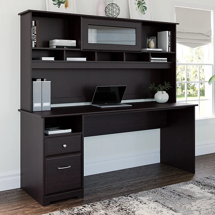 Bush Furniture Cabot 72W Laminate Computer Desk with Hutch & Drawers, Espresso Oak β Space-Saving Office Solution 2 Bush Furniture Cabot 72W Laminate Computer Desk with Hutch & Drawers, Espresso Oak β Space-Saving Office Solution - Image 2