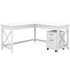 Bush Furniture Key West 60"W L-Shaped Desk with 2-Drawer Mobile File Cabinet, Pure White Oak - Stylish & Functional Office Furniture