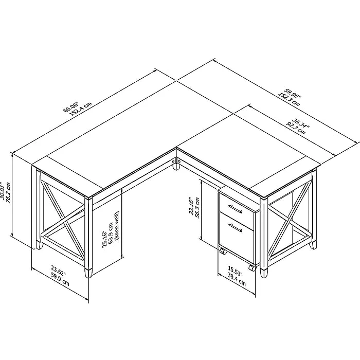 Bush Furniture Key West 60"W L-Shaped Desk with 2-Drawer Mobile File Cabinet, Pure White Oak - Stylish & Functional Office Furniture 5 Bush Furniture Key West 60"W L-Shaped Desk with 2-Drawer Mobile File Cabinet, Pure White Oak - Stylish & Functional Office Furniture - Image 5