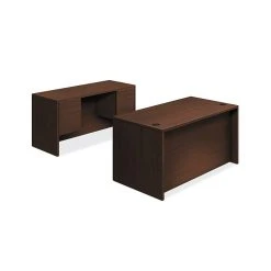 HON 10500 Series Double Pedestal Desk/Credenza, Mocha Finish, 60"W x 98"D – Durable Laminate Office Furniture