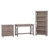 Bush Furniture Key West 48W Writing Desk with 2-Drawer File Cabinet & 5-Shelf Bookcase, Washed Gray - Laminate Office Desk