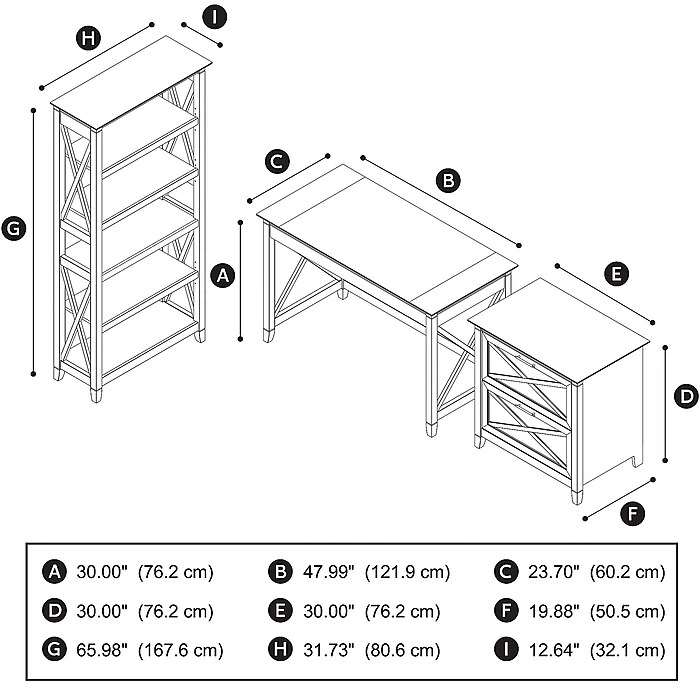 Bush Furniture Key West 48W Writing Desk with 2-Drawer File Cabinet & 5-Shelf Bookcase, Washed Gray - Laminate Office Desk 5 Bush Furniture Key West 48W Writing Desk with 2-Drawer File Cabinet & 5-Shelf Bookcase, Washed Gray - Laminate Office Desk - Image 5