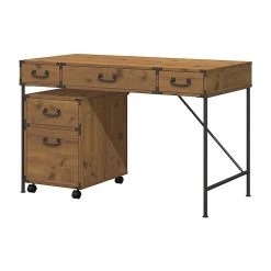 Kathy Ireland® Home Ironworks 48W Writing Desk & 2-Drawer Mobile File Cabinet - Vintage Golden Pine Laminate