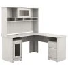Bush Furniture Cabot 59" L-Shaped Desk with Hutch - Space-Saving Laminate Design in Linen White Oak (CAB001LW)
