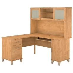 Bush Furniture Somerset 60W L-Shaped Desk with Hutch, Maple Cross - Space-Saving Office Furniture
