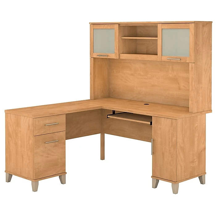 Bush Furniture Somerset 60W L-Shaped Desk with Hutch, Maple Cross - Space-Saving Office Furniture 1 Bush Furniture Somerset 60W L-Shaped Desk with Hutch, Maple Cross - Space-Saving Office Furniture