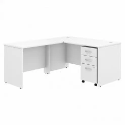 Bush Business Furniture Studio C 60W X 30D L-Shaped Desk with Mobile File Cabinet & 42W Return - White (STC008WHSU)