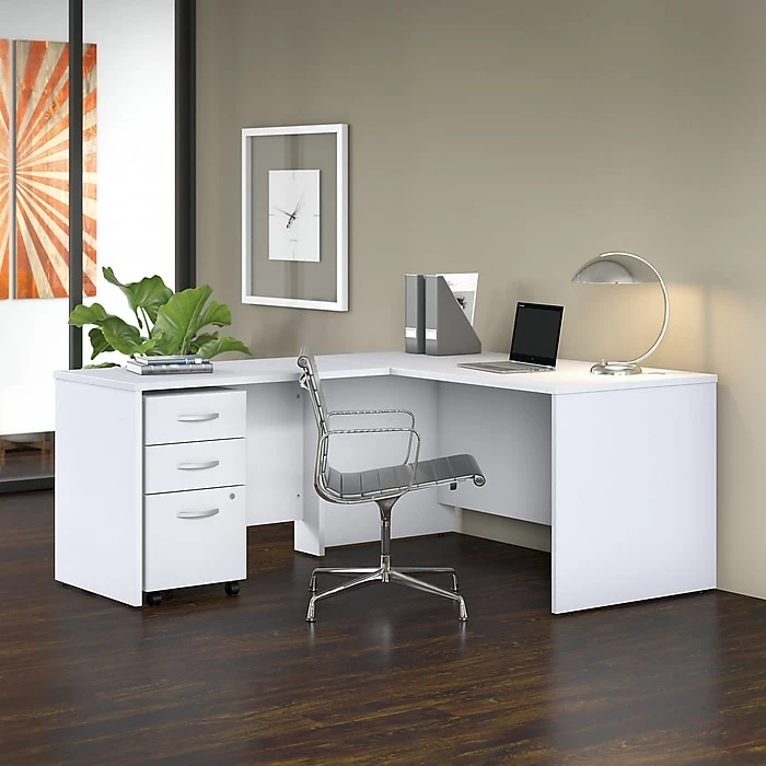Bush Business Furniture Studio C 60W X 30D L-Shaped Desk with Mobile File Cabinet & 42W Return - White (STC008WHSU) 2 Bush Business Furniture Studio C 60W X 30D L-Shaped Desk with Mobile File Cabinet & 42W Return - White (STC008WHSU) - Image 2