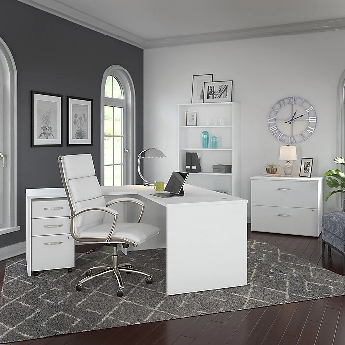 Bush Business Furniture Studio C 60W X 30D L-Shaped Desk with Mobile File Cabinet & 42W Return - White (STC008WHSU) 9 Bush Business Furniture Studio C 60W X 30D L-Shaped Desk with Mobile File Cabinet & 42W Return - White (STC008WHSU) - Image 9