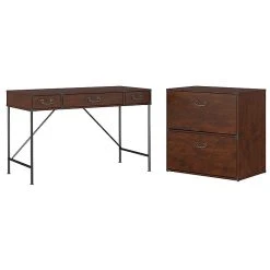 Kathy Ireland® Home Ironworks 48W Writing Desk & Lateral File Cabinet, Coastal Cherry Laminate