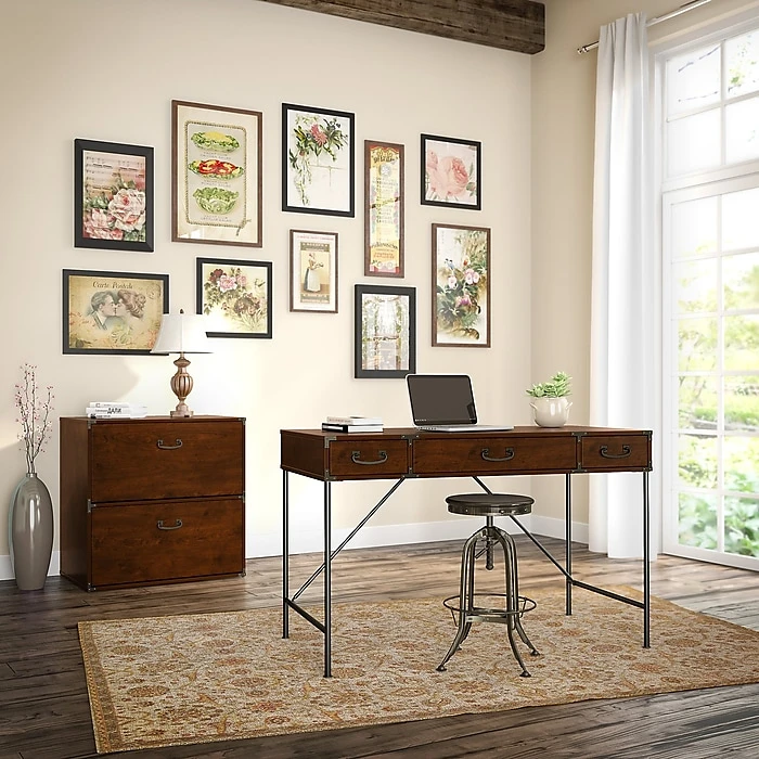 Kathy Ireland® Home Ironworks 48W Writing Desk & Lateral File Cabinet, Coastal Cherry Laminate 2 Kathy Ireland® Home Ironworks 48W Writing Desk & Lateral File Cabinet, Coastal Cherry Laminate - Image 2