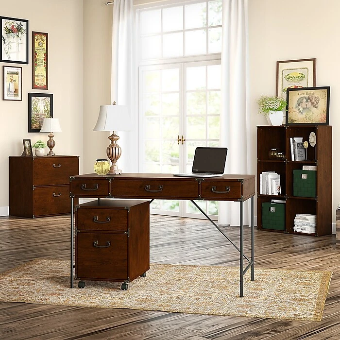 Kathy Ireland® Home Ironworks 48W Writing Desk & Lateral File Cabinet, Coastal Cherry Laminate 6 Kathy Ireland® Home Ironworks 48W Writing Desk & Lateral File Cabinet, Coastal Cherry Laminate - Image 6