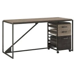 Bush Furniture Refinery 62W Rustic Gray Industrial Desk with 3-Drawer Mobile File Cabinet