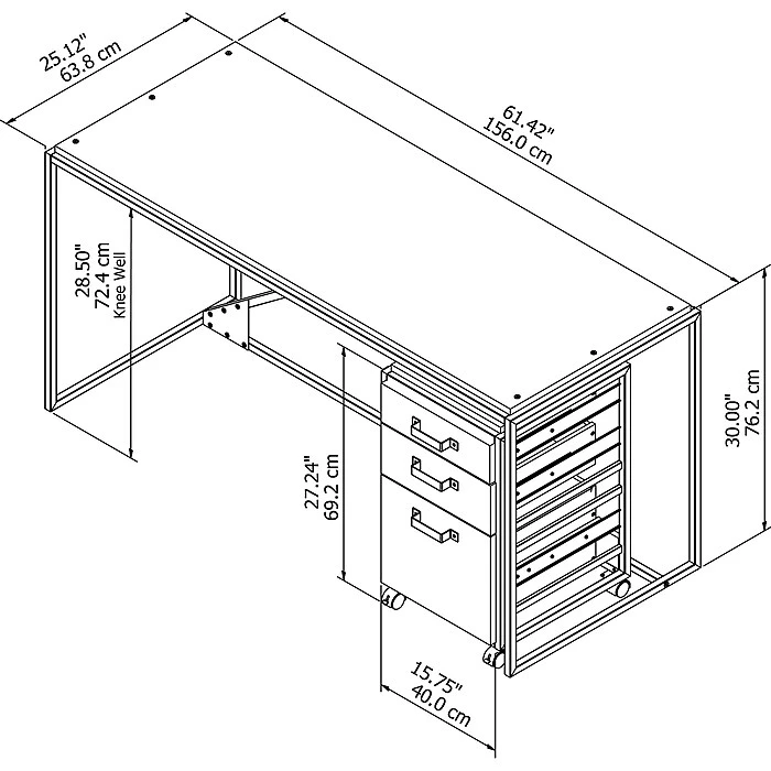 Bush Furniture Refinery 62W Rustic Gray Industrial Desk with 3-Drawer Mobile File Cabinet 5 Bush Furniture Refinery 62W Rustic Gray Industrial Desk with 3-Drawer Mobile File Cabinet - Image 5