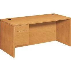 HON 10500 Series Left Pedestal Desk 66"W, Harvest - Spacious Laminate Office Desk