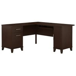 Bush Furniture Somerset 60W L-Shaped Desk in Mocha Cherry - Stylish Laminate Workspace