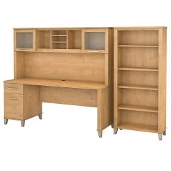 Bush Furniture Somerset 72W Office Desk with Hutch & 5-Shelf Bookcase in Maple Cross (SET020MC) - Durable Laminate Workspace
