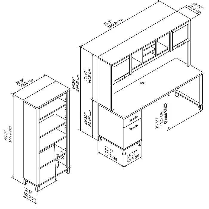 Bush Furniture Somerset 72W Office Desk with Hutch & 5-Shelf Bookcase in Maple Cross (SET020MC) - Durable Laminate Workspace 5 Bush Furniture Somerset 72W Office Desk with Hutch & 5-Shelf Bookcase in Maple Cross (SET020MC) - Durable Laminate Workspace - Image 5