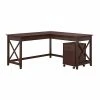 Bush Furniture Key West 60" L-Shaped Desk with 2-Drawer Mobile File Cabinet - Bing Cherry Laminate