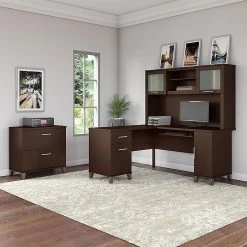 Bush Furniture Somerset 60W L-Shaped Desk in Mocha Cherry - Stylish Laminate Workspace -Computer Office Desks Shop unnamed file 281