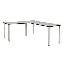 Regency Kee 60" L-Desk With 42" Return, Maple/Chrome (ML602442PLBPCM) - Durable Laminate Office Desk