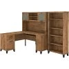 Bush Furniture Somerset 60" L-Shaped Desk With Hutch And 5-Shelf Bookcase, Fresh Walnut - Perfect for Home & Office