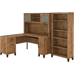 Bush Furniture Somerset 60" L-Shaped Desk With Hutch And 5-Shelf Bookcase, Fresh Walnut - Perfect for Home & Office