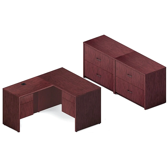 Global Genoa Desking Bundle 5 | Quartered Mahogany Laminate | TDG5SL-QTM 1 Global Genoa Desking Bundle 5 | Quartered Mahogany Laminate | TDG5SL-QTM