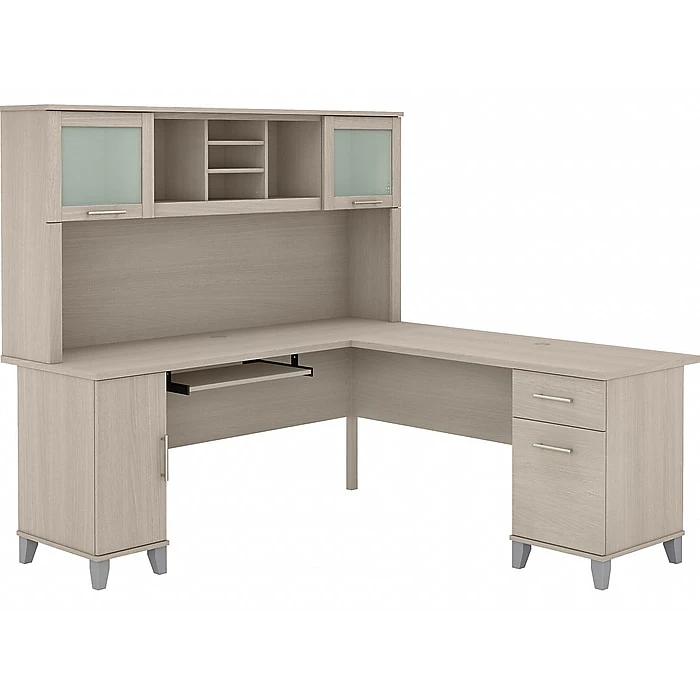 Bush Furniture Somerset 72" L-Shaped Desk With Hutch, Sand Oak - Premium Laminate Office Furniture 1 Bush Furniture Somerset 72" L-Shaped Desk With Hutch, Sand Oak - Premium Laminate Office Furniture