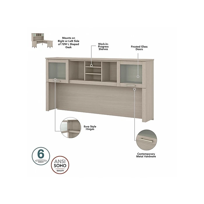 Bush Furniture Somerset 72" L-Shaped Desk With Hutch, Sand Oak - Premium Laminate Office Furniture 4 Bush Furniture Somerset 72" L-Shaped Desk With Hutch, Sand Oak - Premium Laminate Office Furniture - Image 4