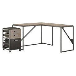Bush Furniture Refinery 50W L-Shaped Desk with Return & Mobile File Cabinet - Rustic Gray