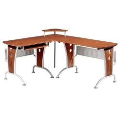 Techni Mobili Deluxe 57"W L-Shaped Desk in Mahogany - Space-Saving Laminate Office Furniture (RTA-3806-M615)