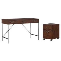 Kathy Ireland® Home Ironworks 48W Writing Desk with 2-Drawer Mobile File Cabinet, Coastal Cherry Laminate