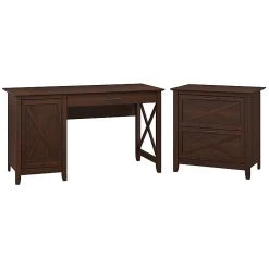 Bush Furniture Key West 54W Computer Desk with Storage & 2 Drawer Lateral File Cabinet in Bing Cherry - Durable Laminate Finish