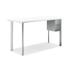HON Coze 54"W Designer Laminate Desk with U-Storage, White & Silver (RPL2454DWP6S)