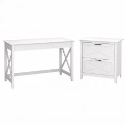 Bush Furniture Key West 48" Writing Desk with 2-Drawer Lateral File Cabinet - Pure White Oak - Stylish & Functional