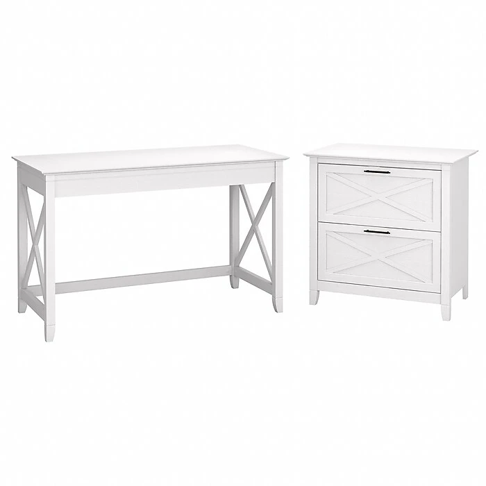 Bush Furniture Key West 48" Writing Desk with 2-Drawer Lateral File Cabinet - Pure White Oak - Stylish & Functional 1 Bush Furniture Key West 48" Writing Desk with 2-Drawer Lateral File Cabinet - Pure White Oak - Stylish & Functional