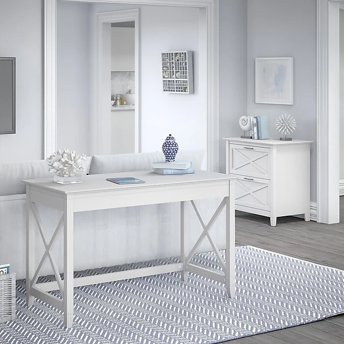 Bush Furniture Key West 48" Writing Desk with 2-Drawer Lateral File Cabinet - Pure White Oak - Stylish & Functional 2 Bush Furniture Key West 48" Writing Desk with 2-Drawer Lateral File Cabinet - Pure White Oak - Stylish & Functional - Image 2