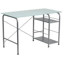 Flash Furniture 47" Glass Computer Desk - White/Silver | Modern Silk Finish | NANWK086